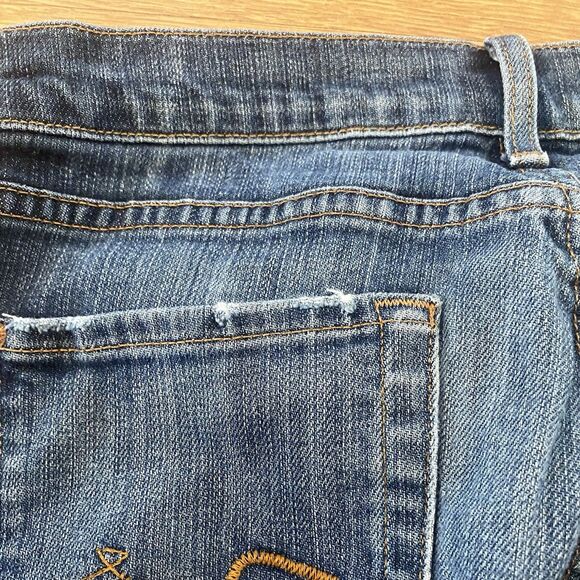 7 FOR ALL MAN KIND Boot cut Solid Dark Blue Wash Denim Jeans Size 28 Raw Hem - Picture 16 of 16